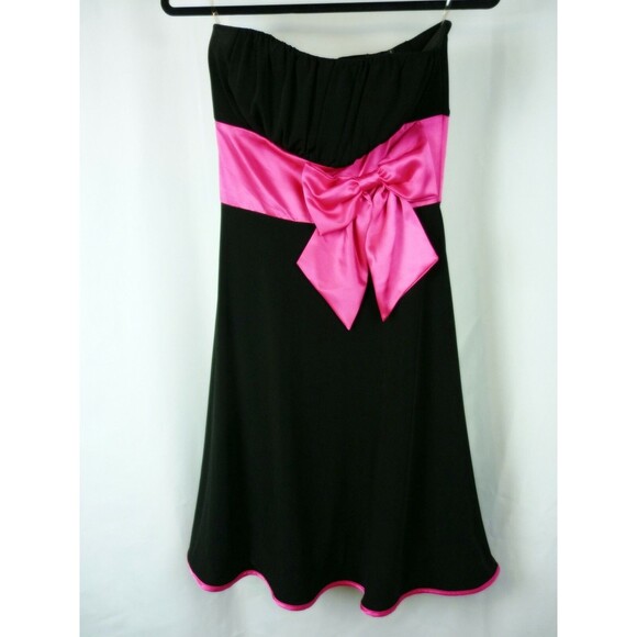 Y2K Ruby Rox Strapless Dress Sz 7 Black Pink Coquette Whimsygoth Bow Petticoat - Picture 1 of 8